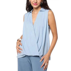 WynneLayers Women's Sleeveless Collared Twist Top Powder Blue - Regular
